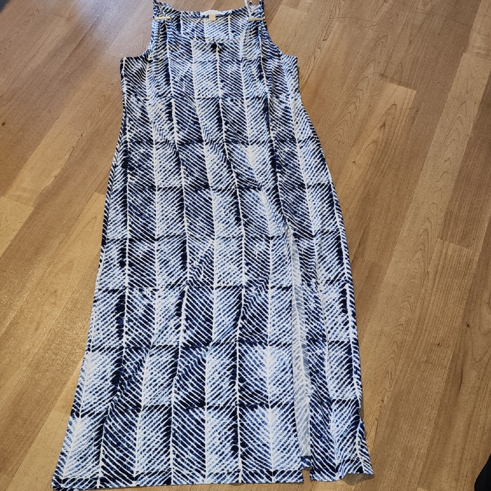 Michael Kors Navy and White Patterned Maxi Dress